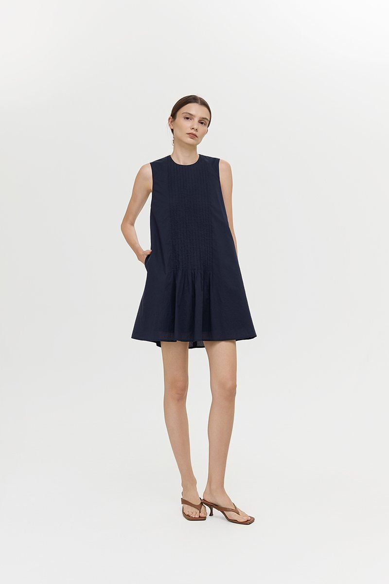 AVELIE PLEATED COTTON MINI DRESS