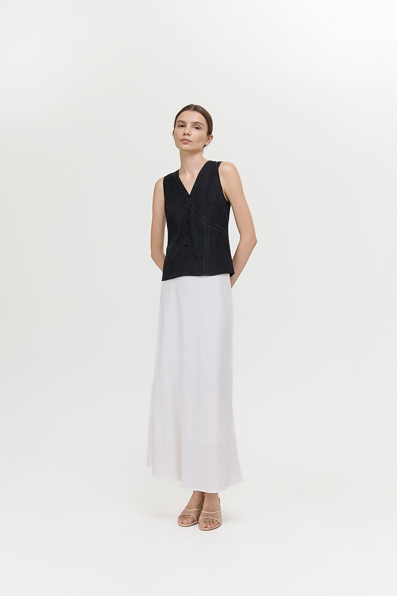 NELLIE CROCHET TRIM TIE BACK LINEN TOP