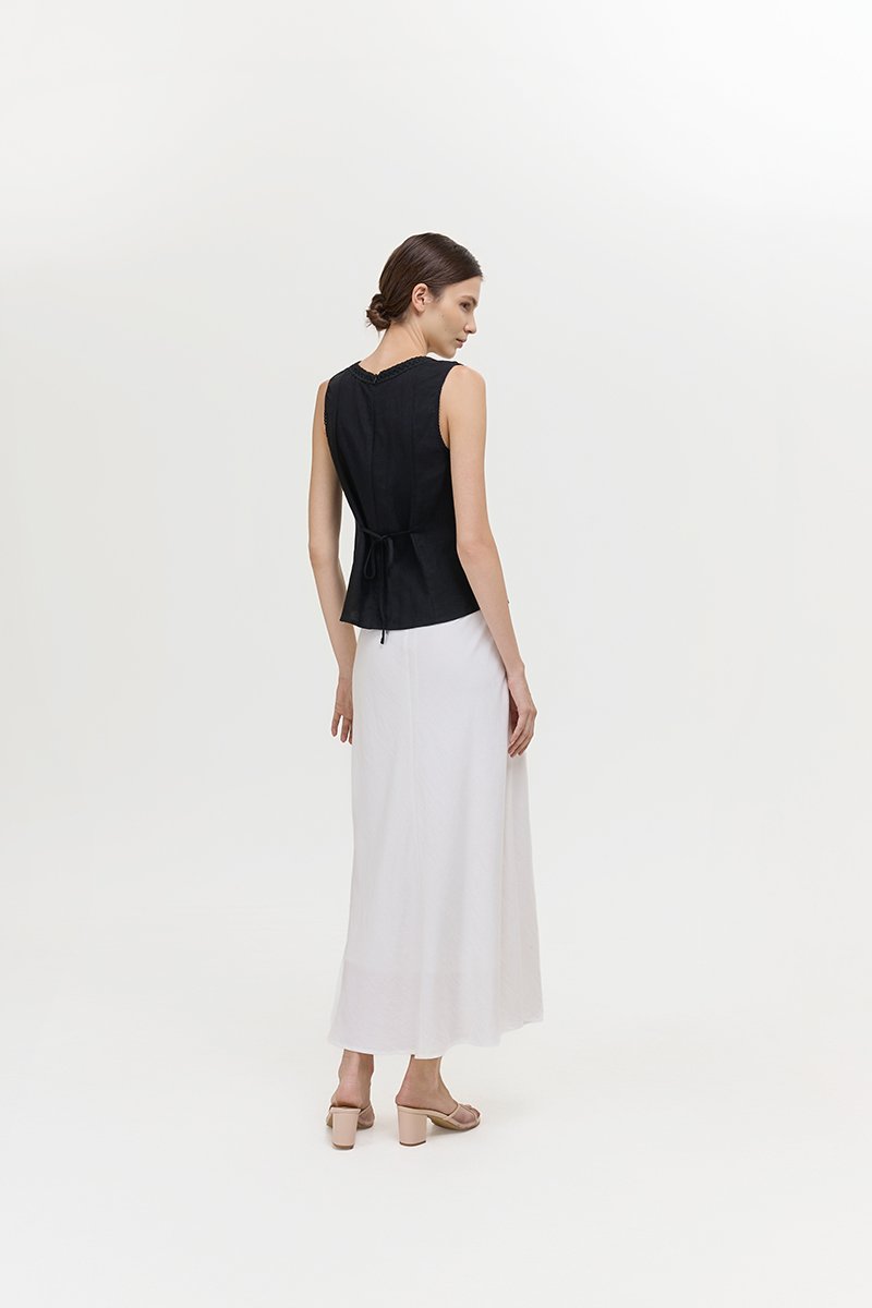 NELLIE CROCHET TRIM TIE BACK LINEN TOP