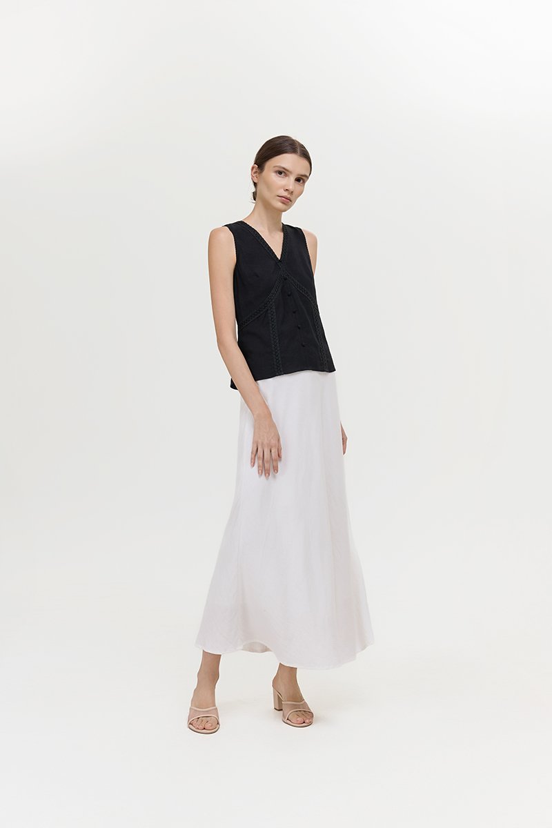 NELLIE CROCHET TRIM TIE BACK LINEN TOP