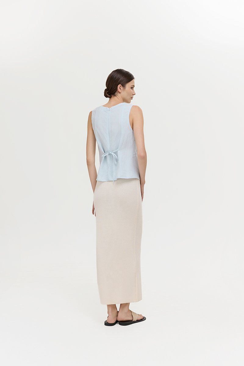 NELLIE CROCHET TRIM TIE BACK LINEN TOP