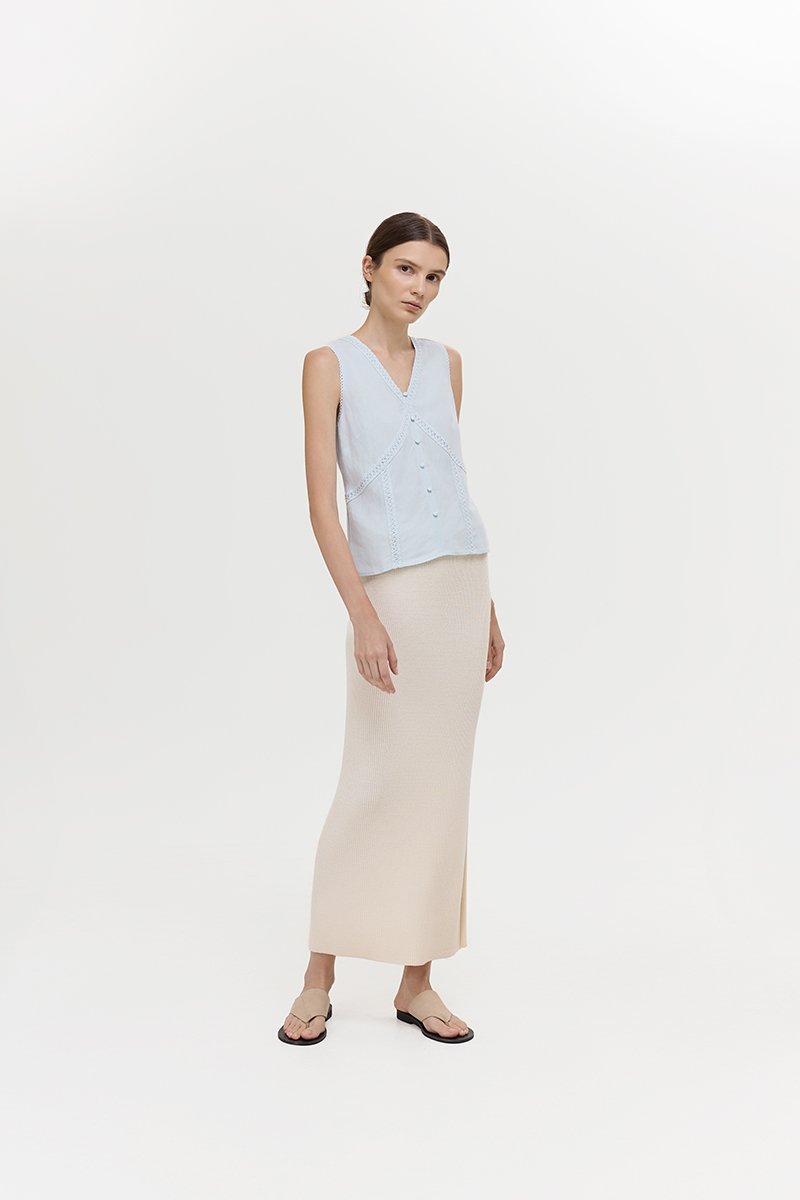 NELLIE CROCHET TRIM TIE BACK LINEN TOP