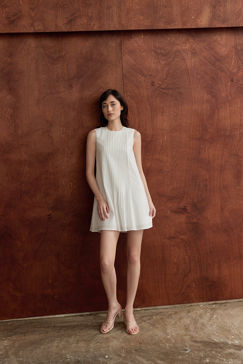 AVELIE PLEATED COTTON MINI DRESS