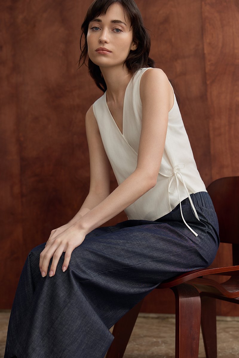CALIA TIE WRAP LINEN TOP