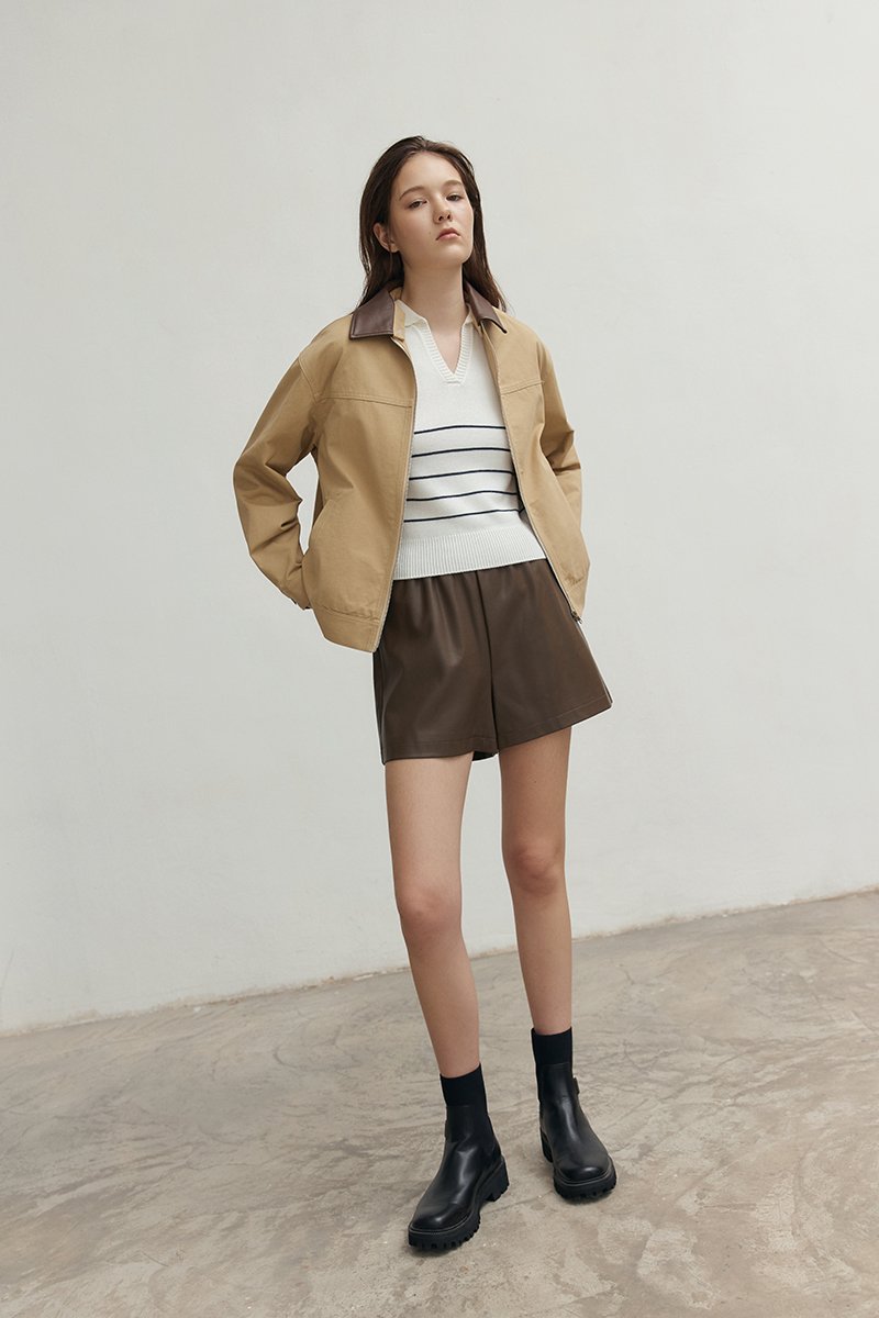 FRANKIE UTILITY BARN JACKET W REMOVABLE LEATHER COLLAR