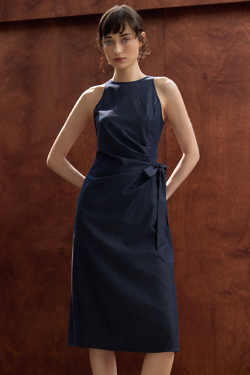 GEORGINE TIE WAIST SOFT DENIM DRESS