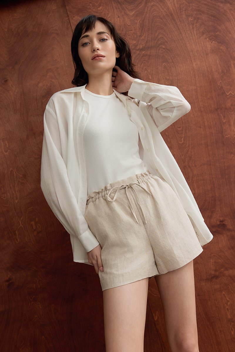 SIENNA PAPERBAG DRAWSTRING LINEN SHORTS