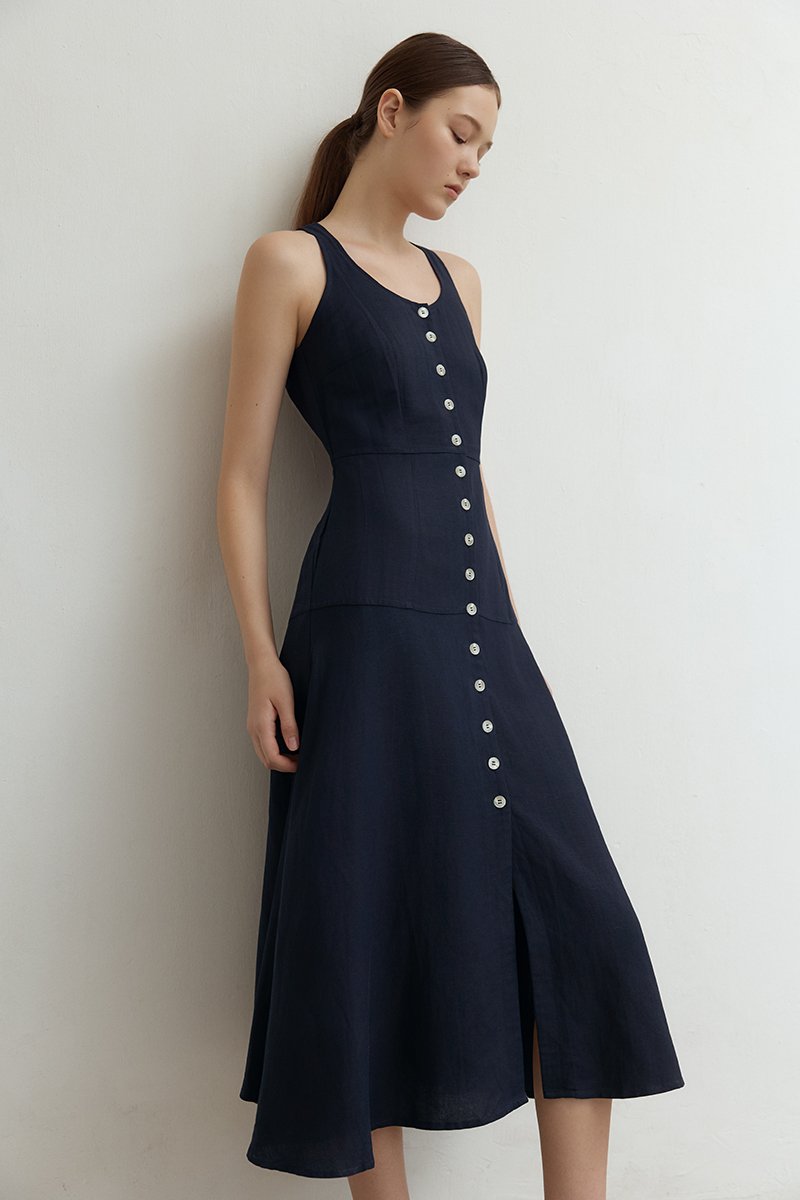 WENDELL SCOOP NECK BUTTONDOWN DRESS