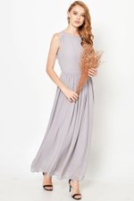 LAVONNE LACE PLEAT MAXI DRESS GREY