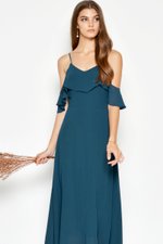 MISA OFFSHOULDER MIDI DRESS TEAL