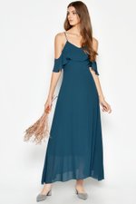 MISA OFFSHOULDER MIDI DRESS TEAL