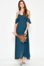 MISA OFFSHOULDER MIDI DRESS TEAL