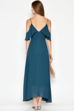 MISA OFFSHOULDER MIDI DRESS TEAL