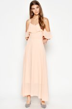 MISA OFFSHOULDER MIDI DRESS PEACH