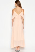 MISA OFFSHOULDER MIDI DRESS PEACH