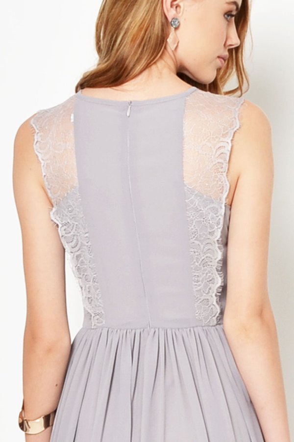 LAVONNE LACE PLEAT MAXI DRESS GREY LAVONNE LACE PLEAT MAXI DRESS GREY