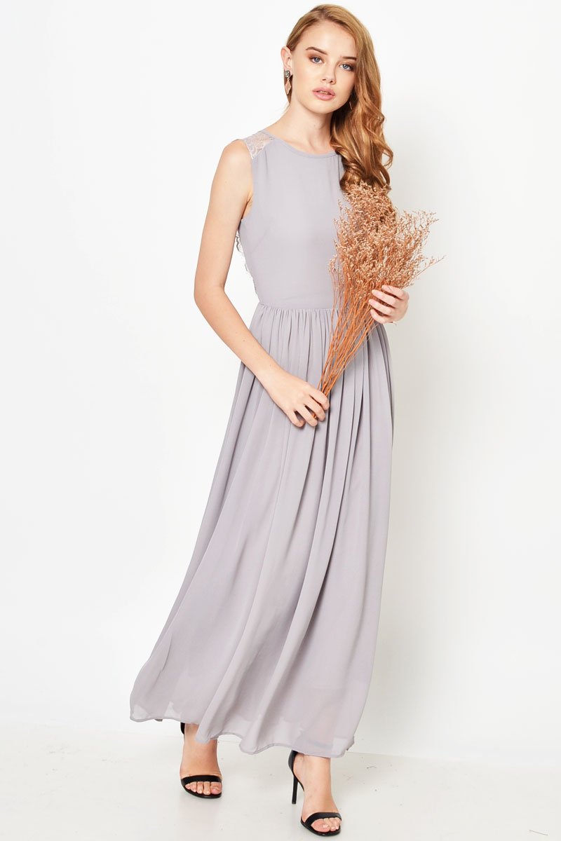 LAVONNE LACE PLEAT MAXI DRESS GREY