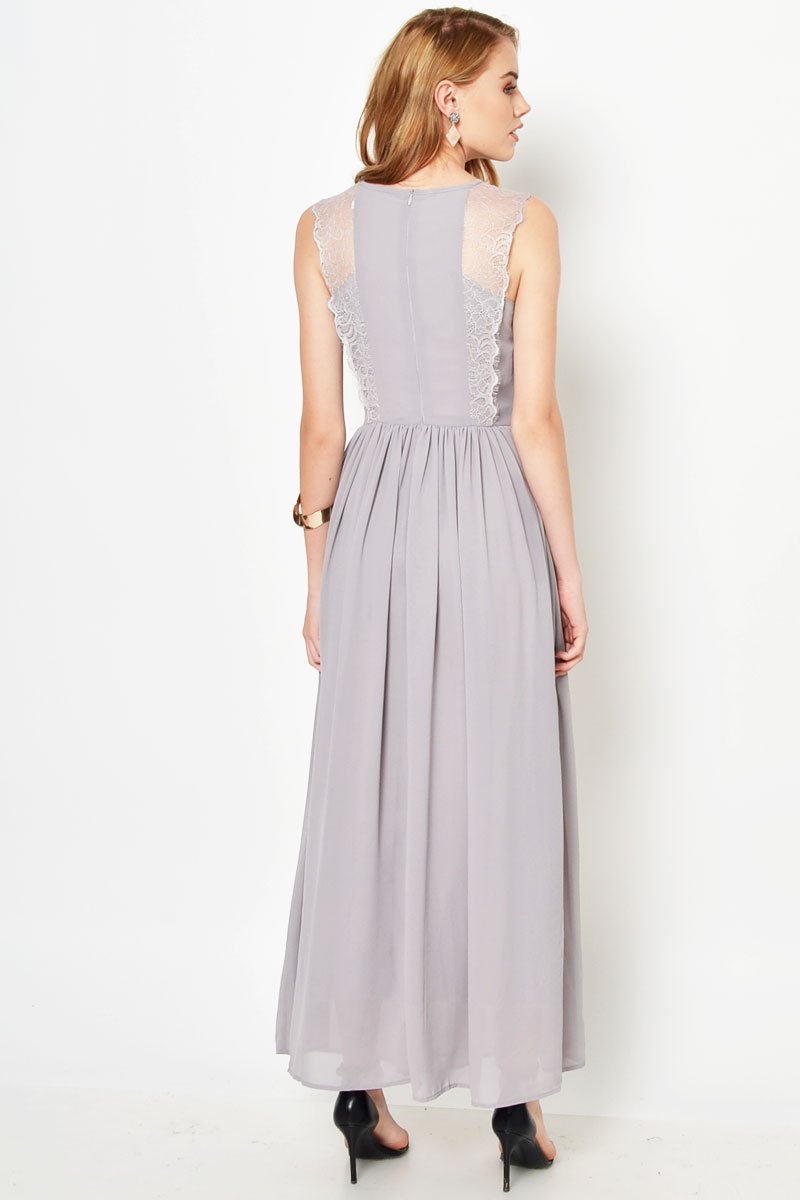 LAVONNE LACE PLEAT MAXI DRESS GREY