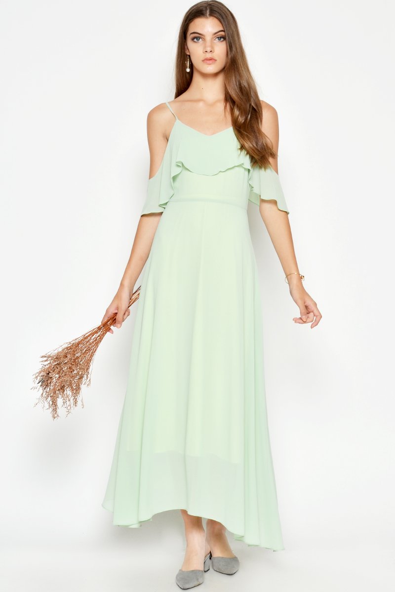 MISA OFFSHOULDER MIDI DRESS JADE