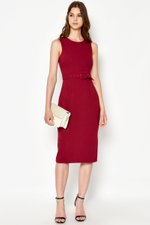 XYLIA MIDI SHEATH DRESS W BELT WINE