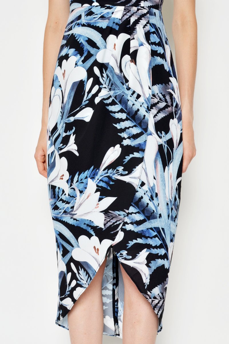 DANETTE FLORAL FOLDOVER DRESS BLACK