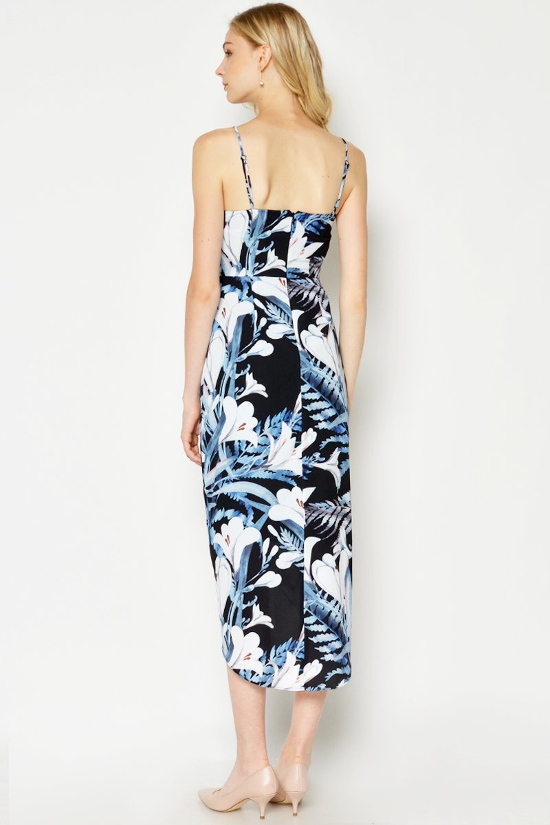 DANETTE FLORAL FOLDOVER DRESS BLACK