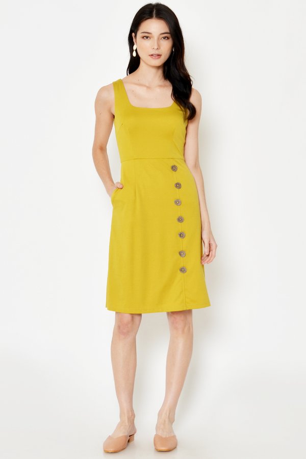 DAEGAN SQUARENECK BUTTON DRESS