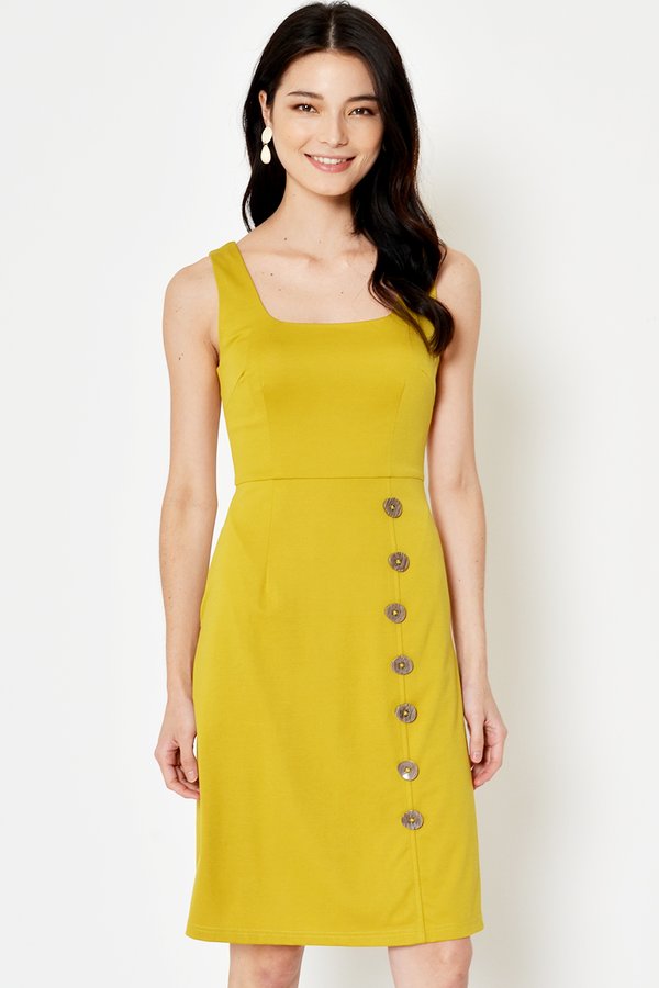 DAEGAN SQUARENECK BUTTON DRESS
