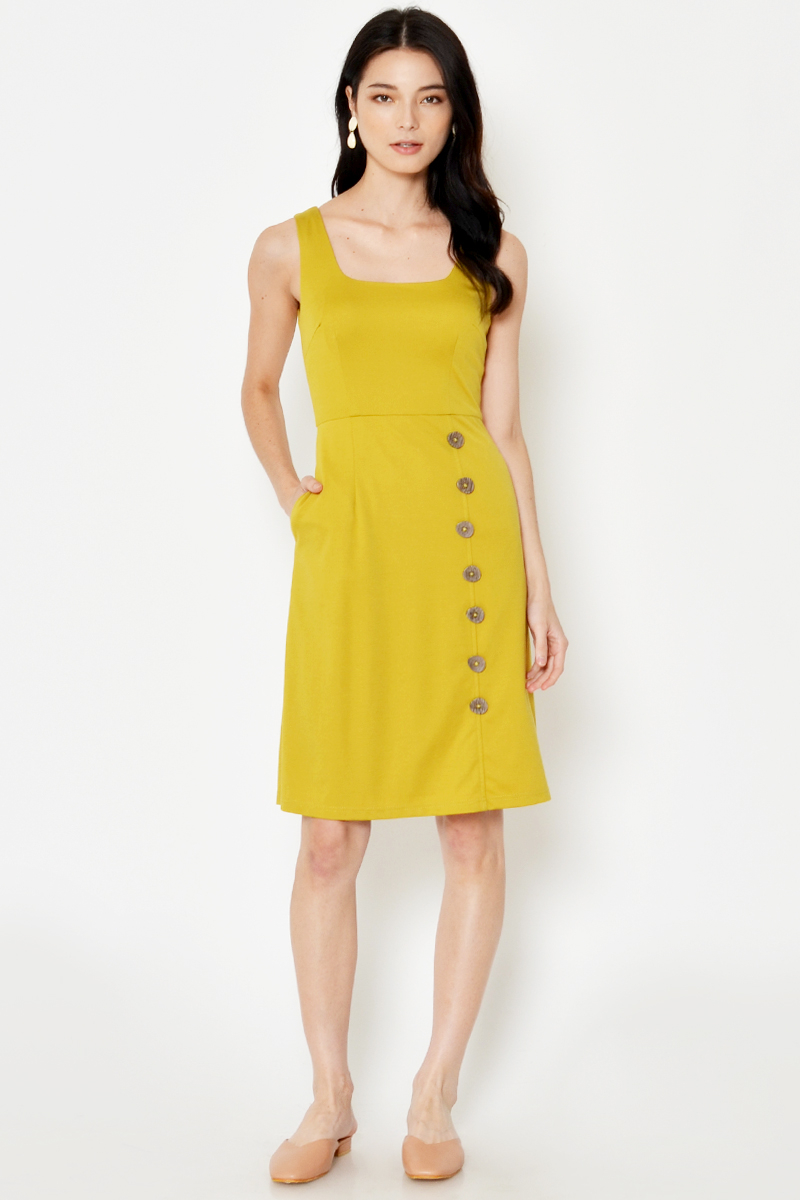 DAEGAN SQUARENECK BUTTON DRESS