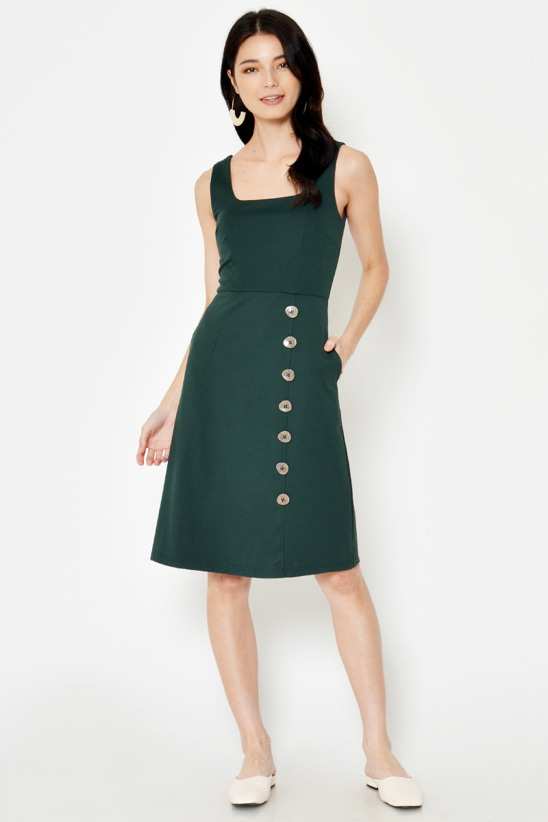DAEGAN SQUARENECK BUTTON DRESS
