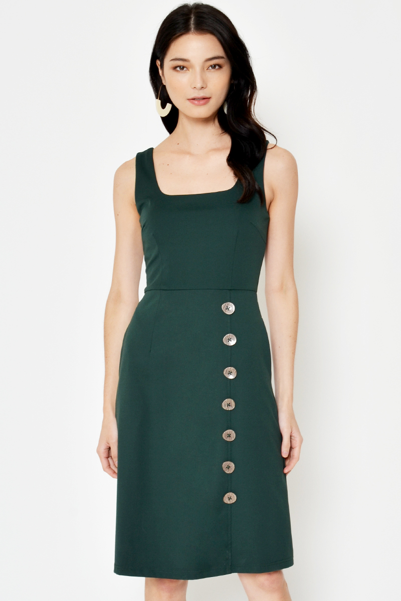 DAEGAN SQUARENECK BUTTON DRESS