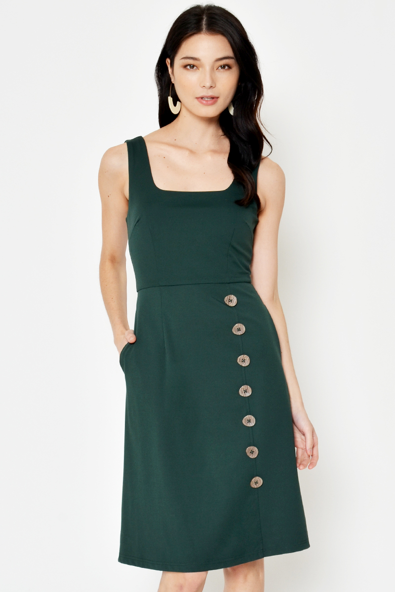 DAEGAN SQUARENECK BUTTON DRESS