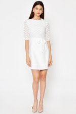 VINO TEXTURED MESH FLARE DRESS W SASH