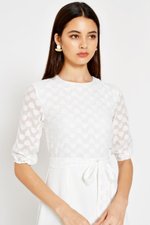 VINO TEXTURED MESH FLARE DRESS W SASH