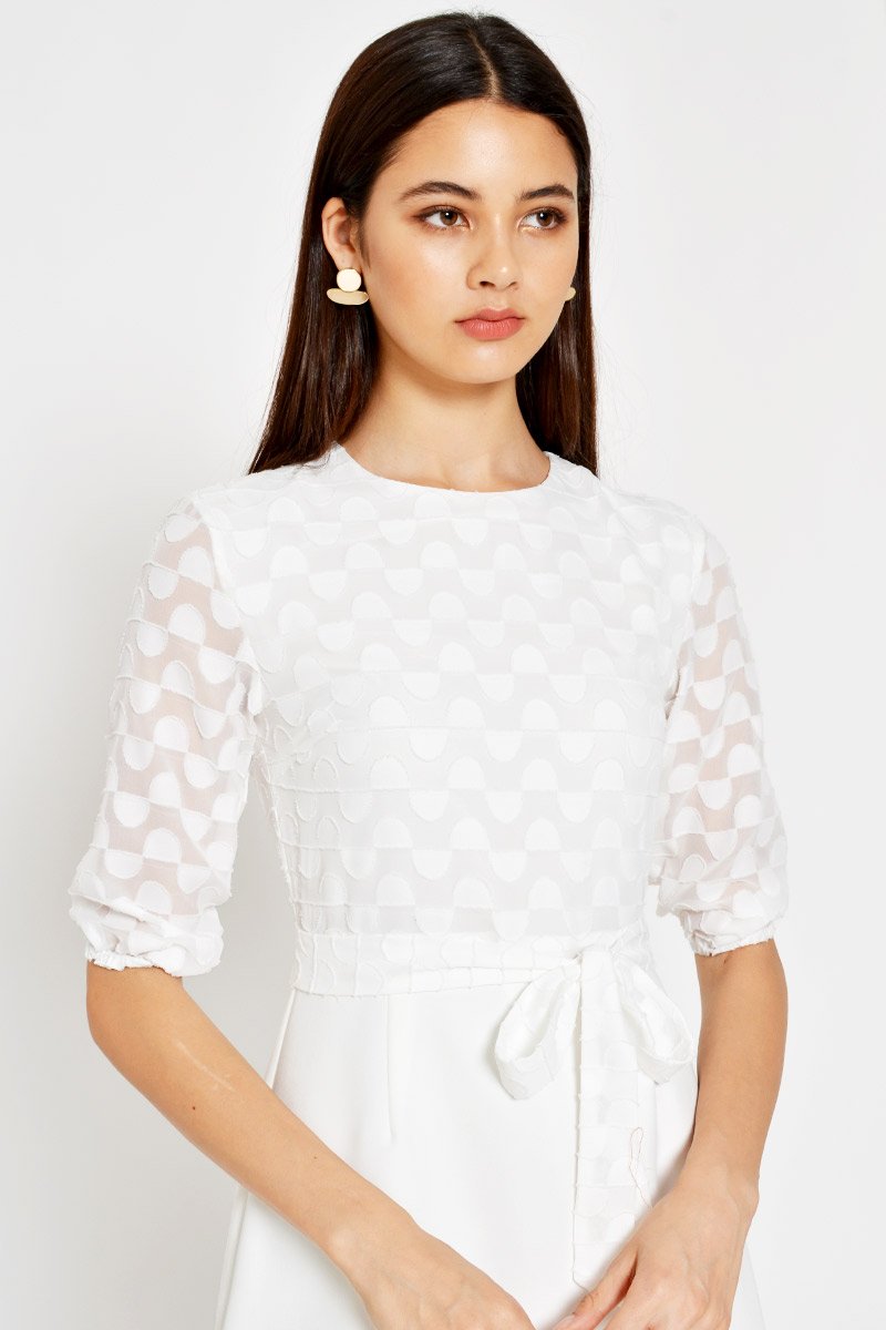 VINO TEXTURED MESH FLARE DRESS W SASH