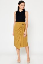 DREZEL TENCEL BUCKLE DRAPE MIDI SKIRT