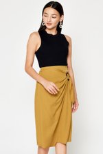 DREZEL TENCEL BUCKLE DRAPE MIDI SKIRT