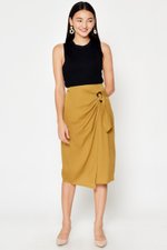 DREZEL TENCEL BUCKLE DRAPE MIDI SKIRT