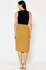 DREZEL TENCEL BUCKLE DRAPE MIDI SKIRT
