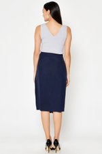 DREZEL TENCEL BUCKLE DRAPE MIDI SKIRT