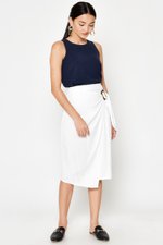 DREZEL TENCEL BUCKLE DRAPE MIDI SKIRT