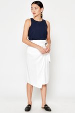 DREZEL TENCEL BUCKLE DRAPE MIDI SKIRT