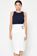 DREZEL TENCEL BUCKLE DRAPE MIDI SKIRT