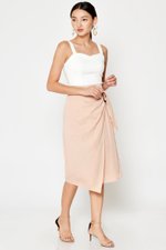 DREZEL TENCEL BUCKLE DRAPE MIDI SKIRT