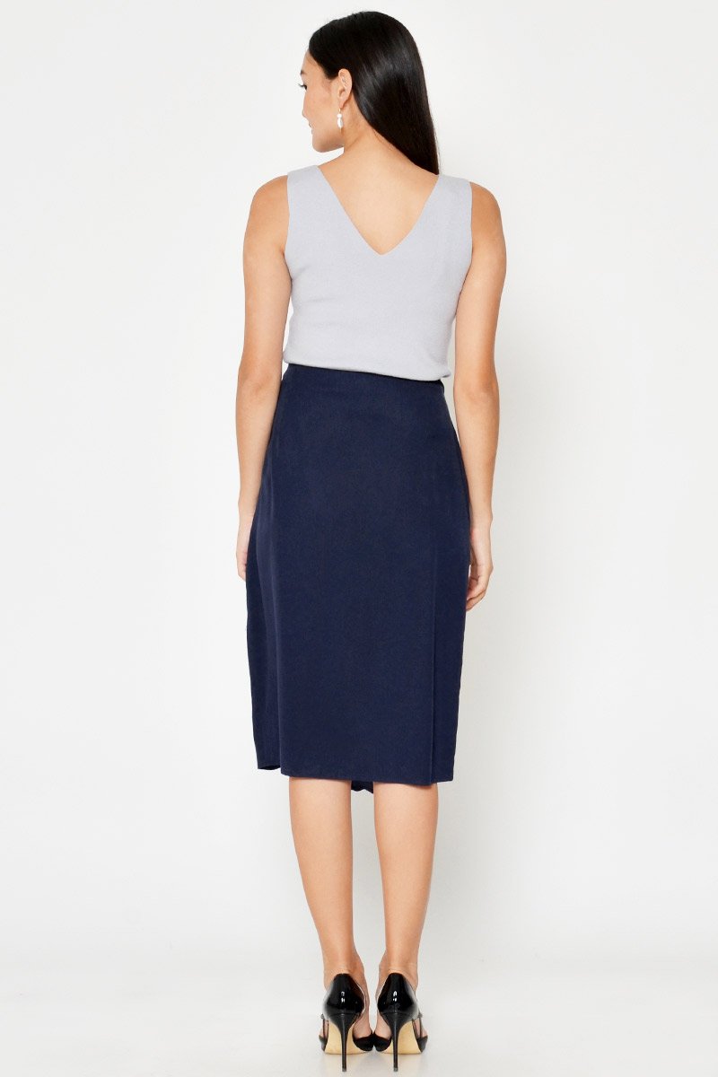 DREZEL TENCEL BUCKLE DRAPE MIDI SKIRT