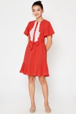 BETHAL CROCHET FLOUNCE FLARE DRESS W SASH