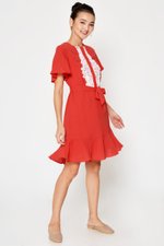 BETHAL CROCHET FLOUNCE FLARE DRESS W SASH
