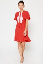 BETHAL CROCHET FLOUNCE FLARE DRESS W SASH