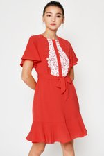 BETHAL CROCHET FLOUNCE FLARE DRESS W SASH