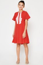 BETHAL CROCHET FLOUNCE FLARE DRESS W SASH